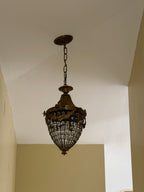 French Rococo Style Teardrop Pendant Chandelier with Gilded Brass and Crystals