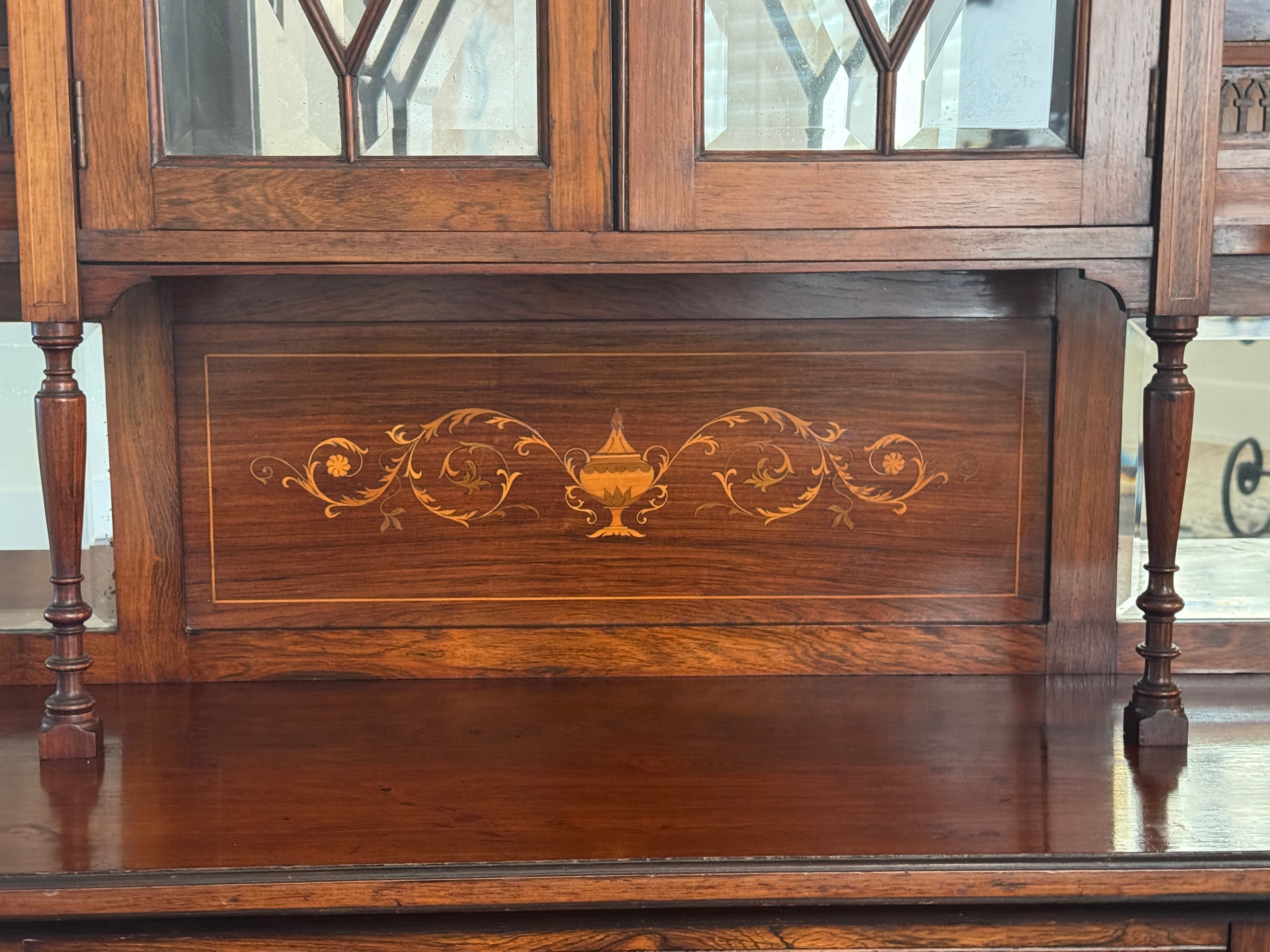 Antique English Rosewood & Marquetry Chiffonier Server Buffet - 19th century