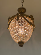 French Rococo Style Teardrop Pendant Chandelier with Gilded Brass and Crystals