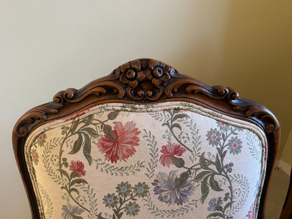 Antique French Louis XV Style Upholstered Carved Mahogany Arm Chairs - Set of Two