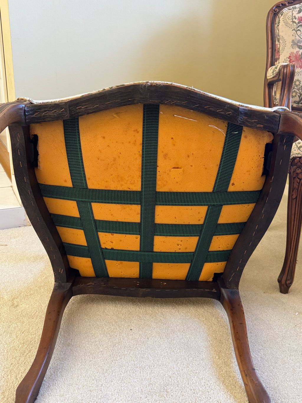 Antique French Louis XV Style Upholstered Carved Mahogany Arm Chairs - Set of Two