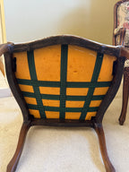 Antique French Louis XV Style Upholstered Carved Mahogany Arm Chairs - Set of Two