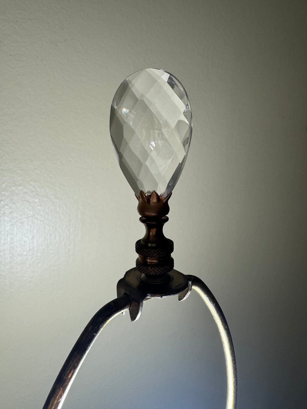 Mid Century Column Crystal Glass Lamp with Brass Base and Creamy White Lamp Shade