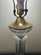 Mid Century Column Crystal Glass Lamp with Brass Base and Creamy White Lamp Shade