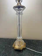 Mid Century Column Crystal Glass Lamp with Brass Base and Creamy White Lamp Shade