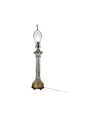 Mid Century Column Crystal Glass Lamp with Brass Base and Creamy White Lamp Shade