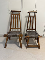 Country French Small Woven Rustic Chairs or Stools - Set of Two