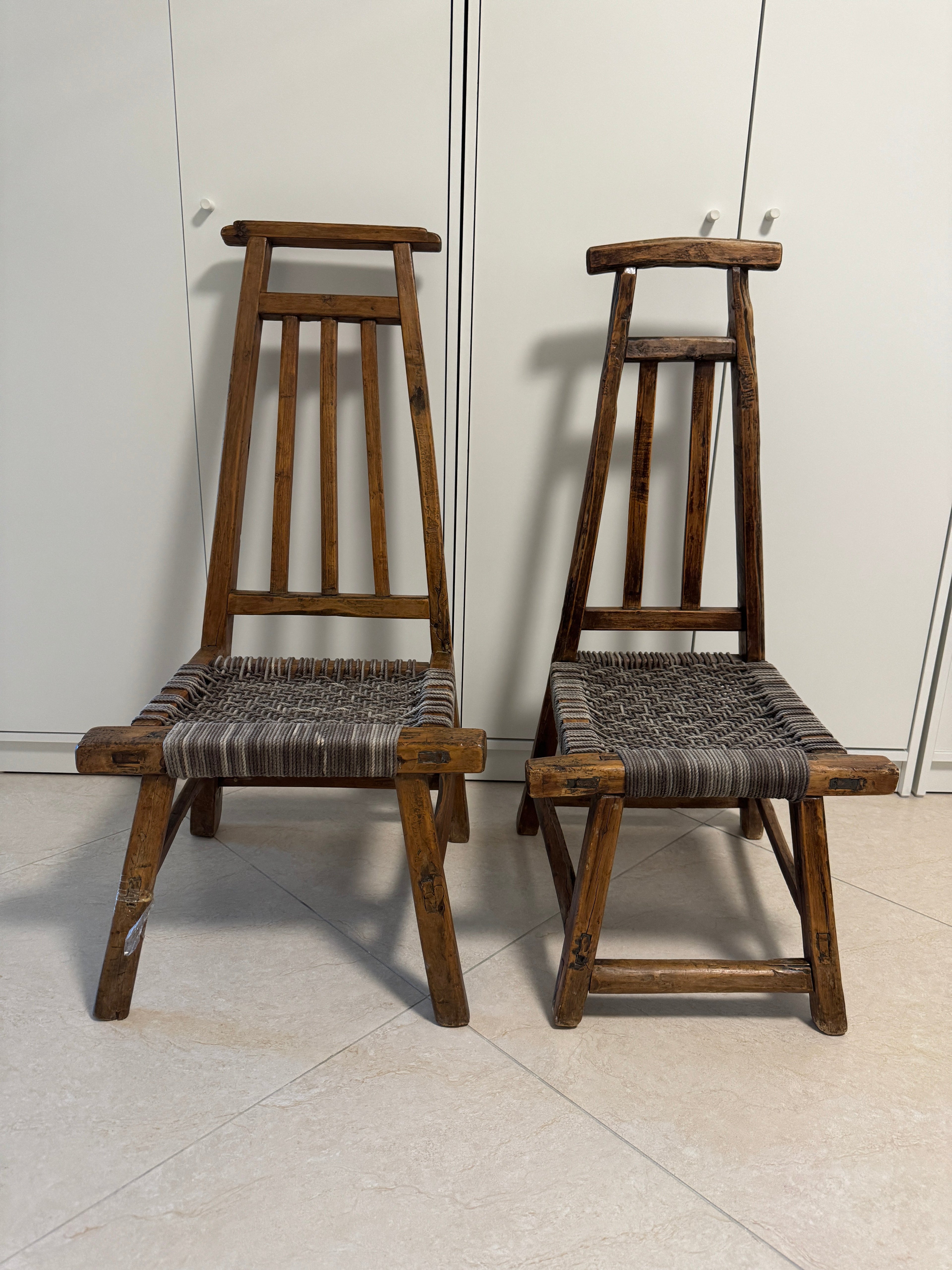 Country French Small Woven Rustic Chairs or Stools - Set of Two