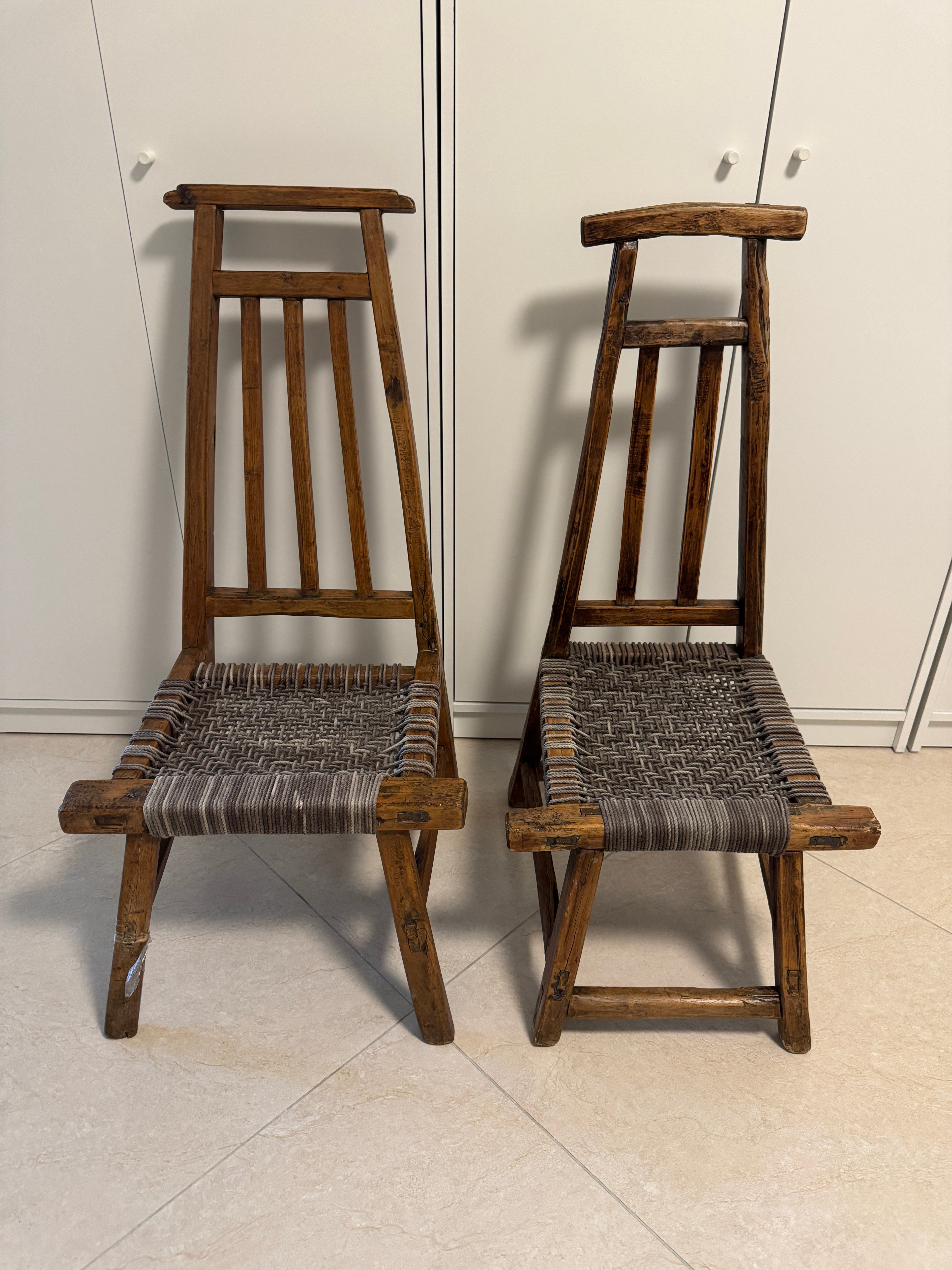 Country French Small Woven Rustic Chairs or Stools - Set of Two