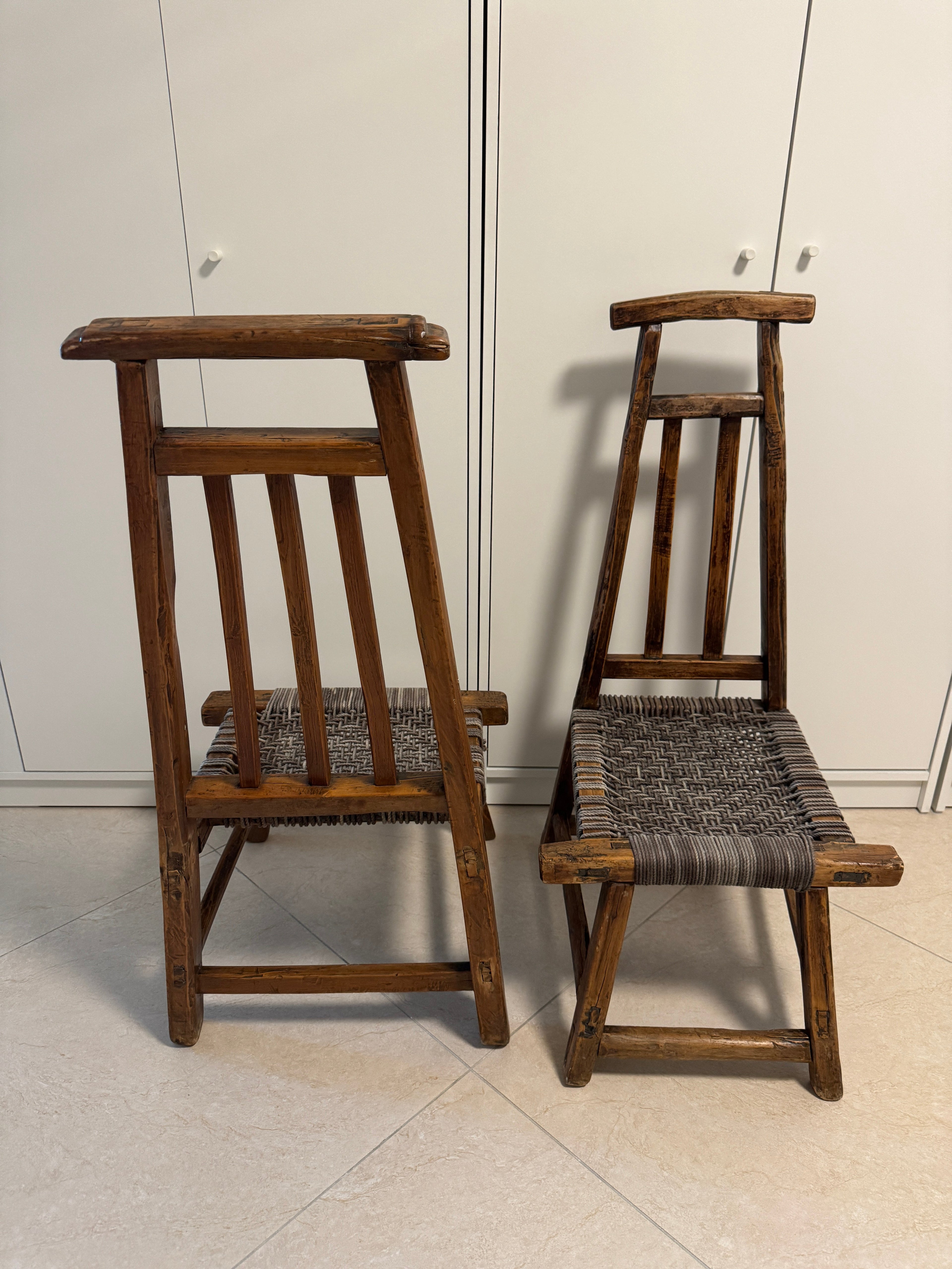Country French Small Woven Rustic Chairs or Stools - Set of Two