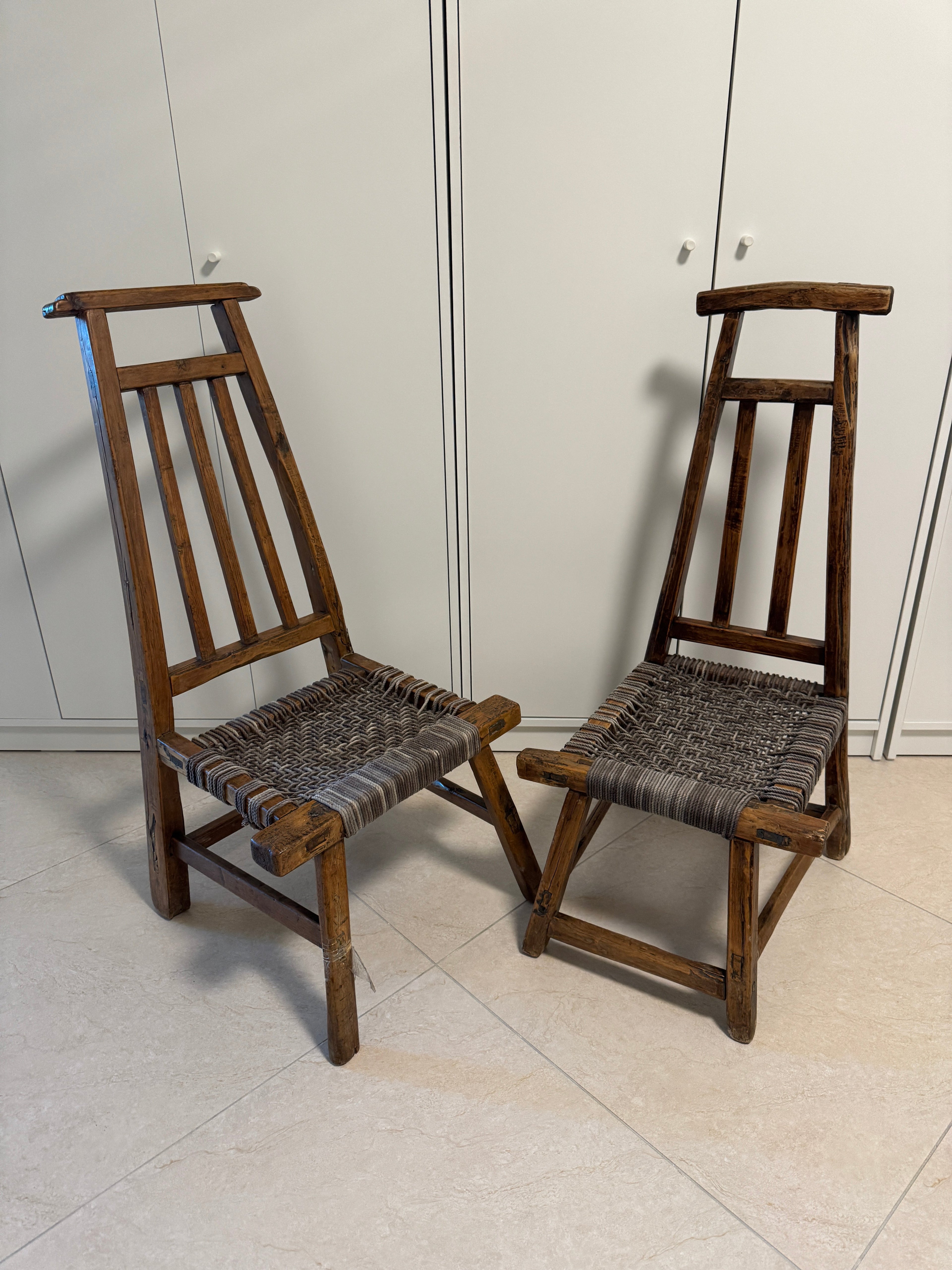 Country French Small Woven Rustic Chairs or Stools - Set of Two