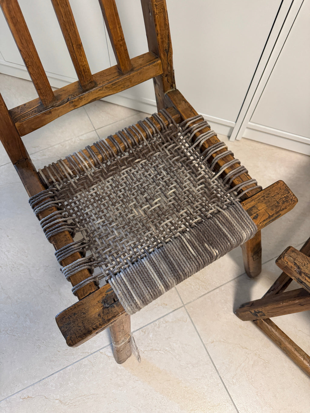 Country French Small Woven Rustic Chairs or Stools - Set of Two
