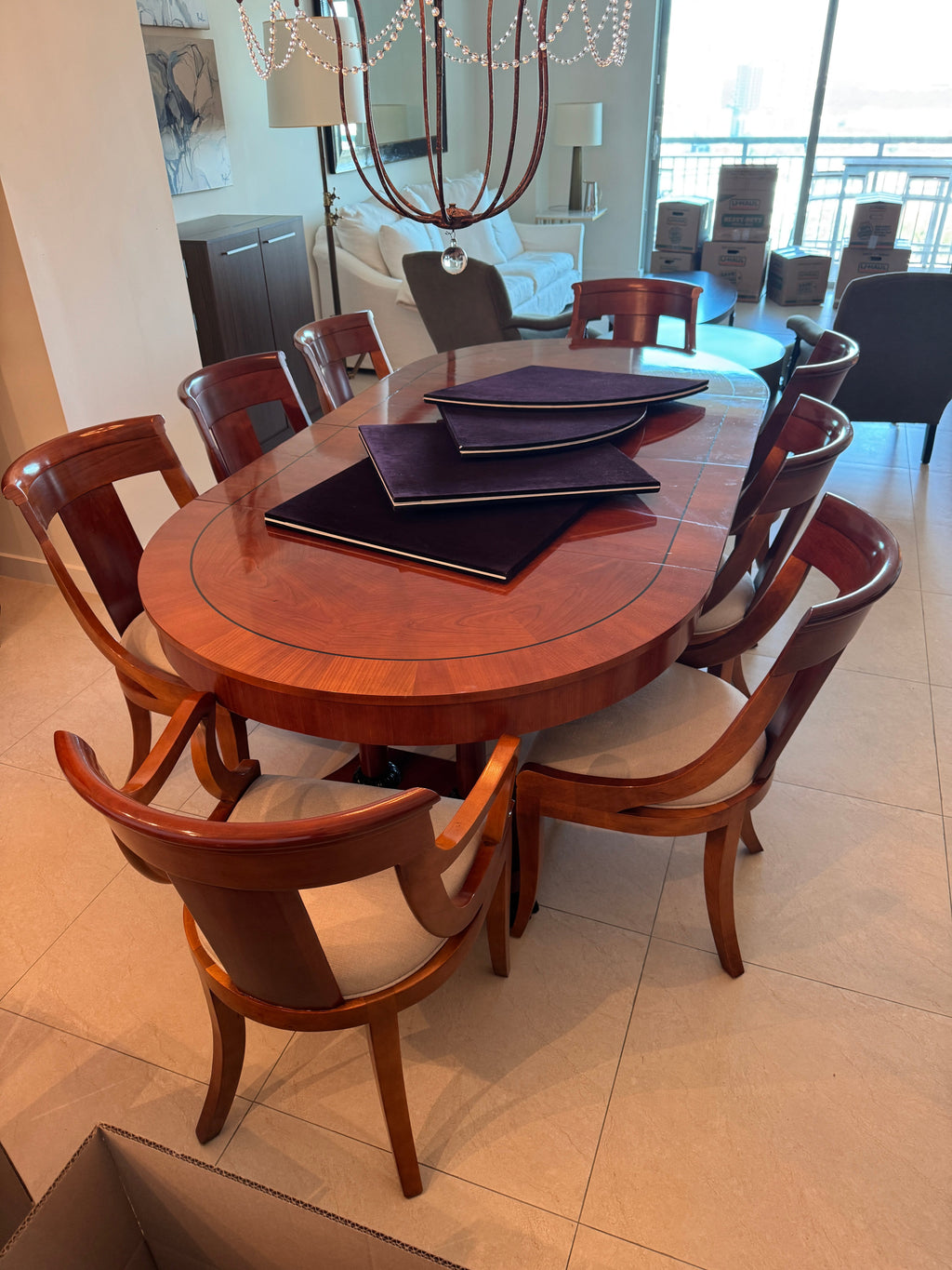 Baker Furniture Palladian Collection Neoclassic Style Extension Dining Table with 8 Chairs