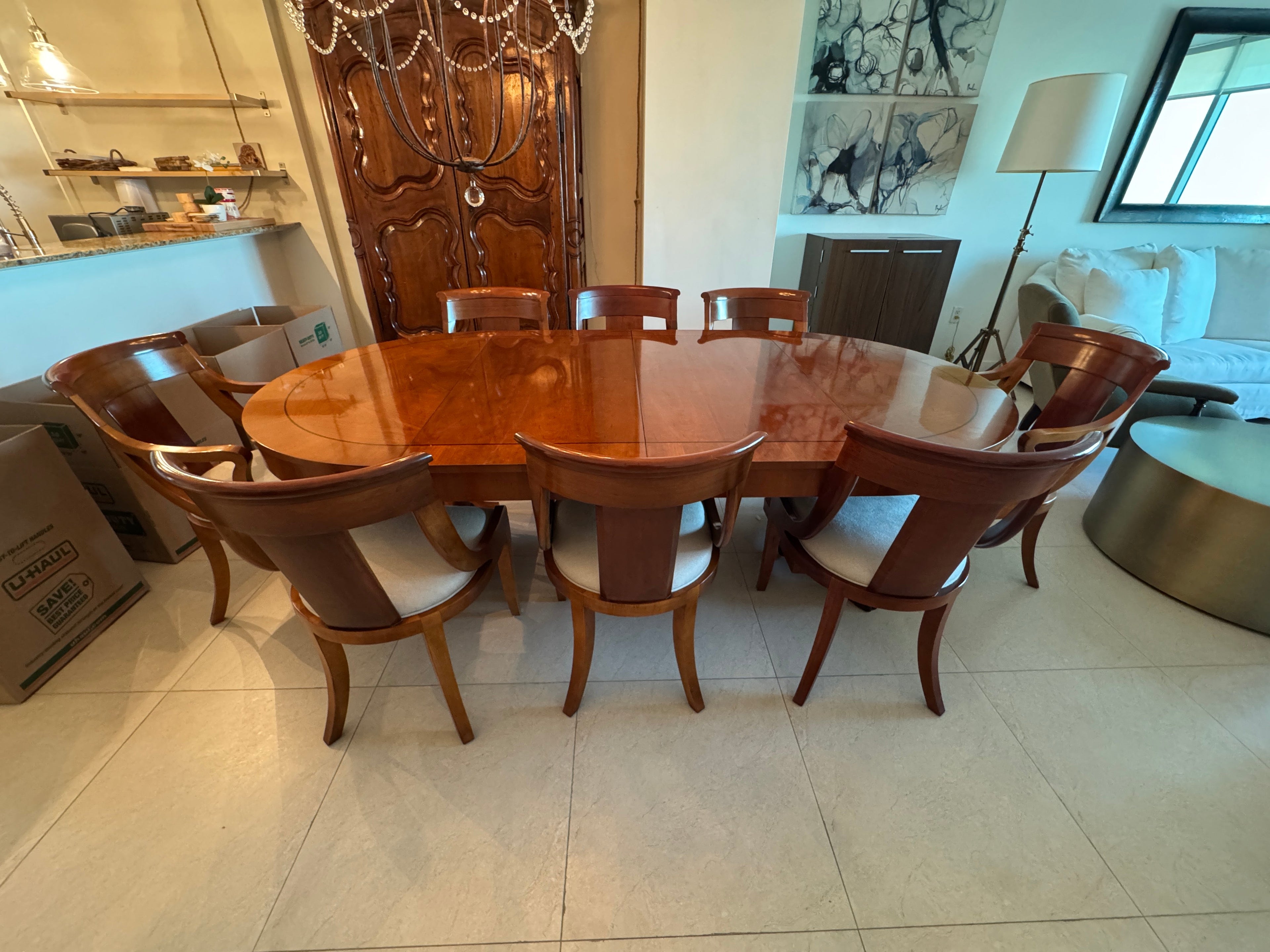 Baker Furniture Palladian Collection Neoclassic Style Extension Dining Table with 8 Chairs