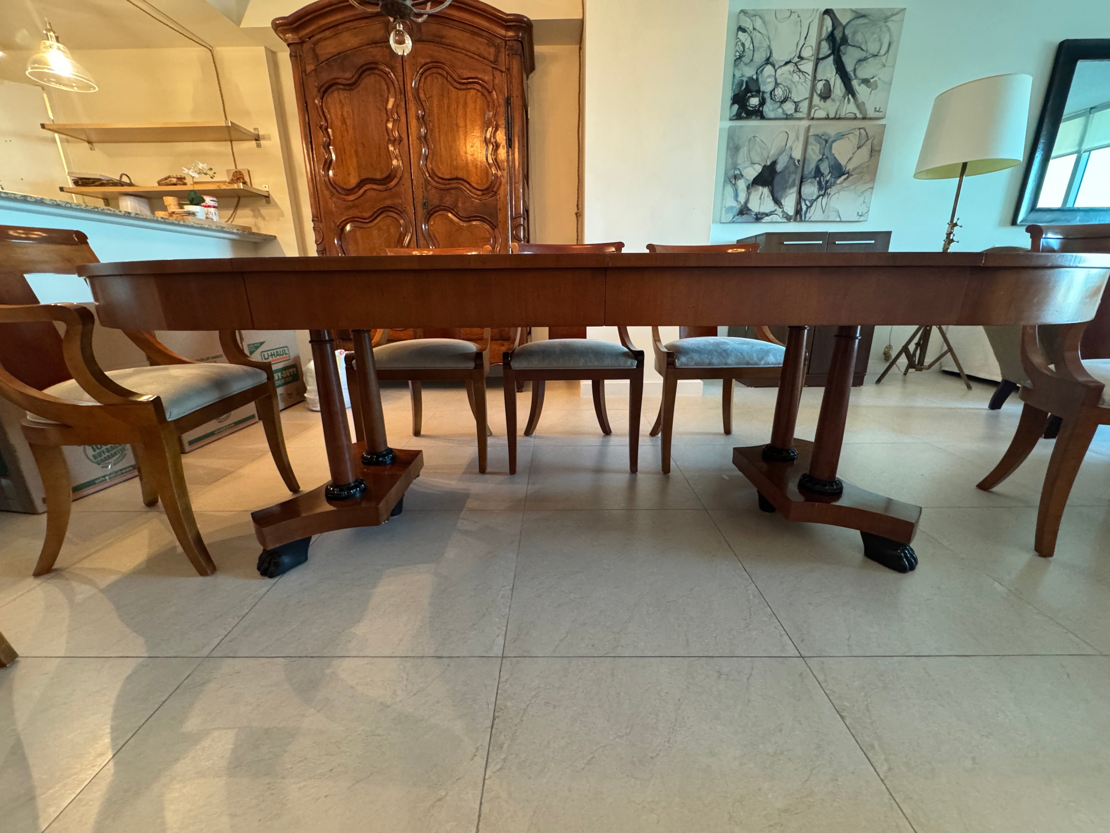 Baker Furniture Palladian Collection Neoclassic Style Extension Dining Table with 8 Chairs