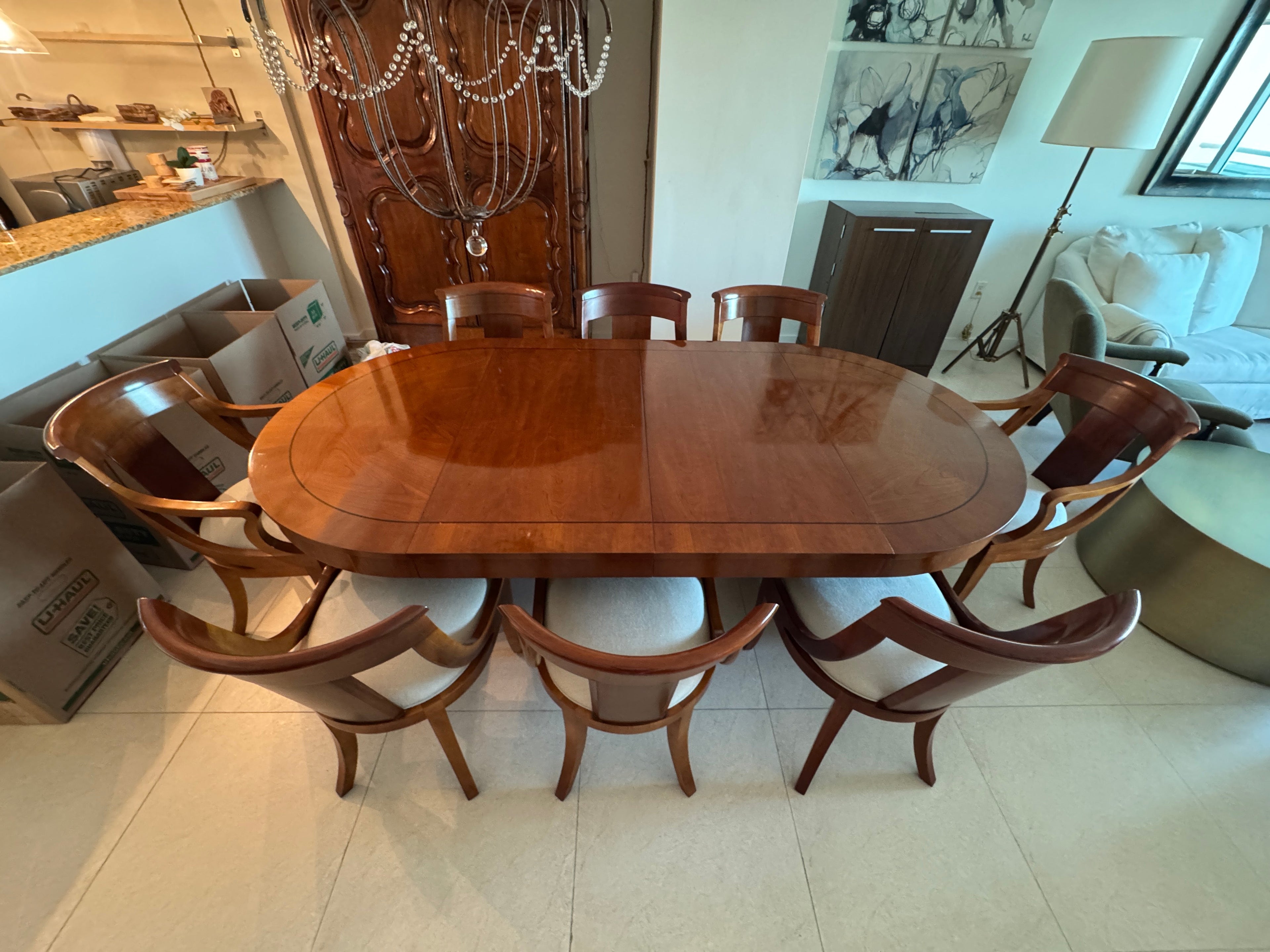 Baker Furniture Palladian Collection Neoclassic Style Extension Dining Table with 8 Chairs