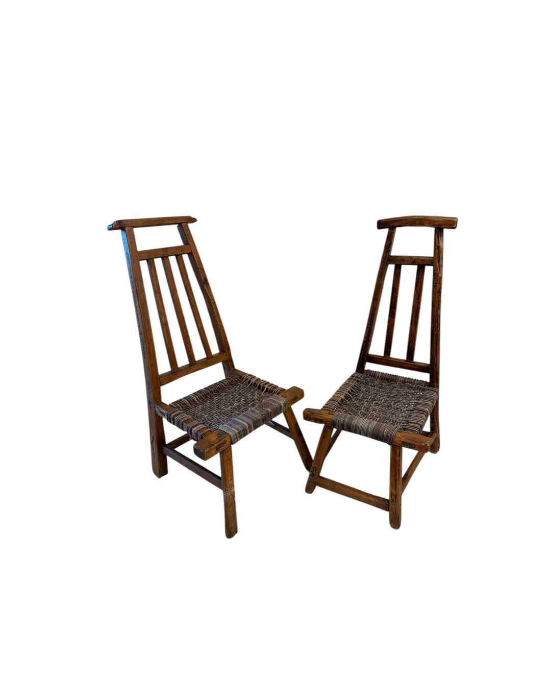 Country French Small Woven Rustic Chairs or Stools - Set of Two