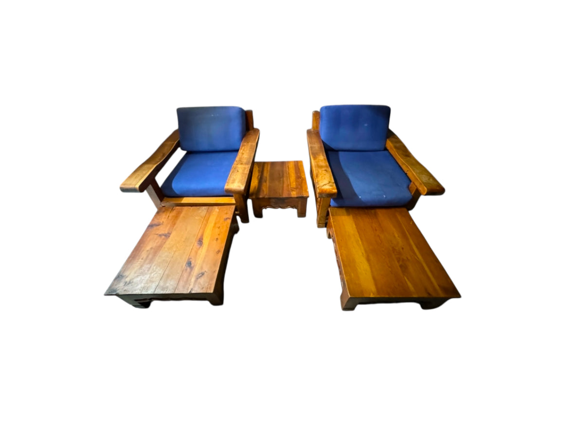 Vintage 1960s Mexican Lounge Chairs with Ottoman and Side Table - Sold as a Set