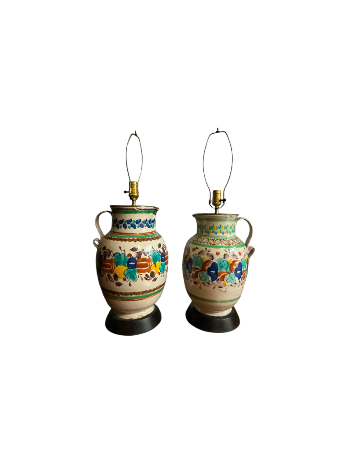 Vintage 1960s Colorful Mexican Pitcher Table or Desk Lamps - Set of 2