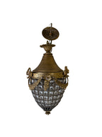 French Rococo Style Teardrop Pendant Chandelier with Gilded Brass and Crystals