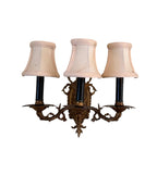 Pair of Vintage Bronze Three Arm Wall Sconces