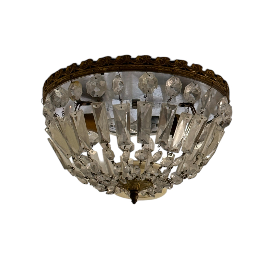 Mid-Century Louis XVI French Regency Ceiling Pendant in Crystal and Brass