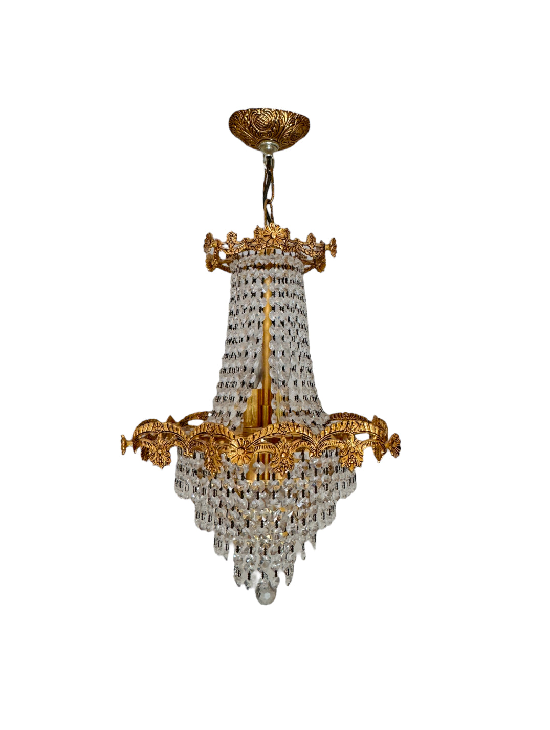 Mid-Century Schonbek Empire Style Crystal & Gilded Brass Chandelier Pendant