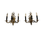 Pair of Vintage Bronze Three Arm Wall Sconces