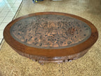 Vintage Oriental Hand Carved Teak Coffee Tea Table with 6 Nesting Stools