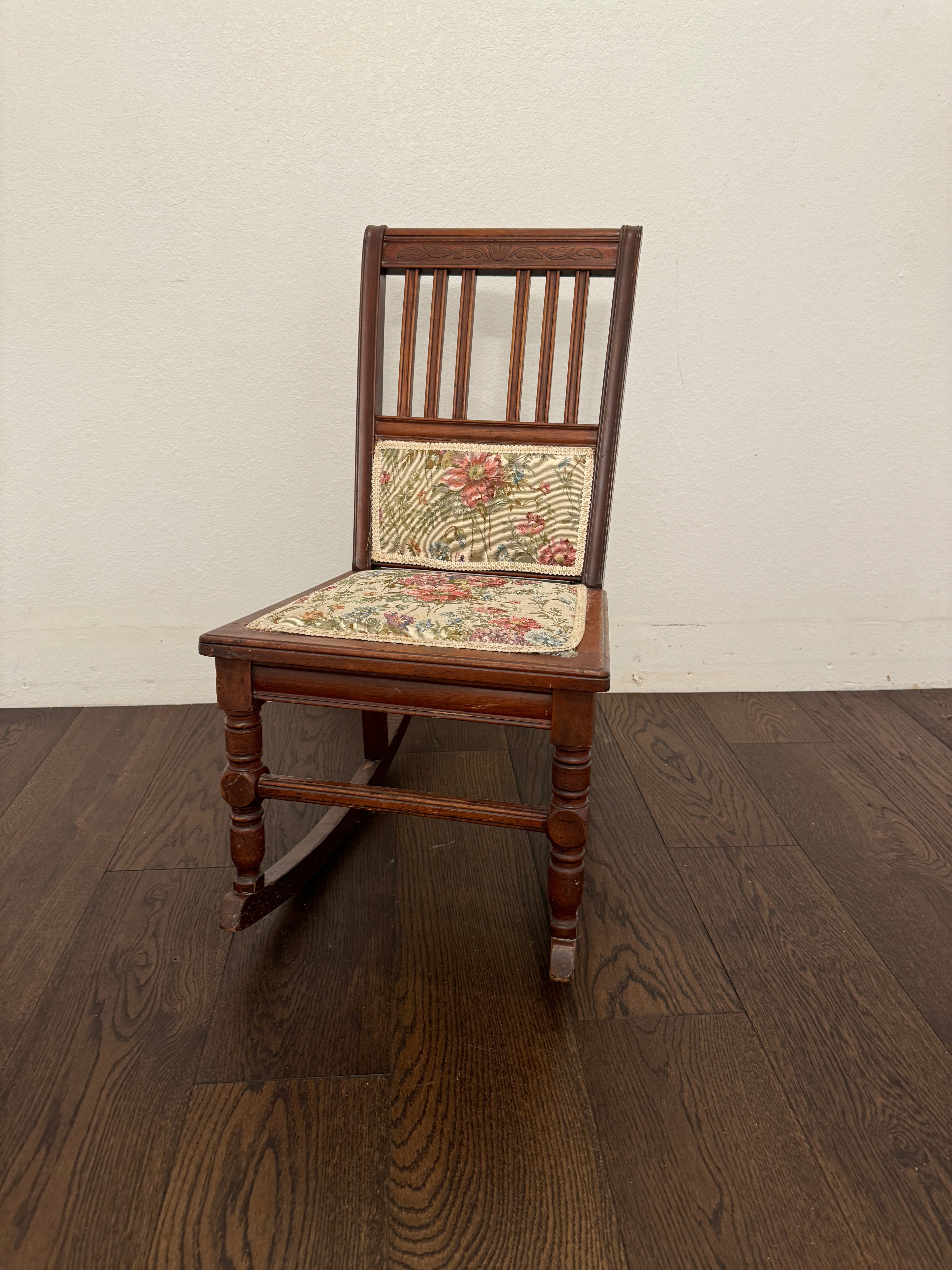 Antique Victorian Rocking Chair With Floral Fabric