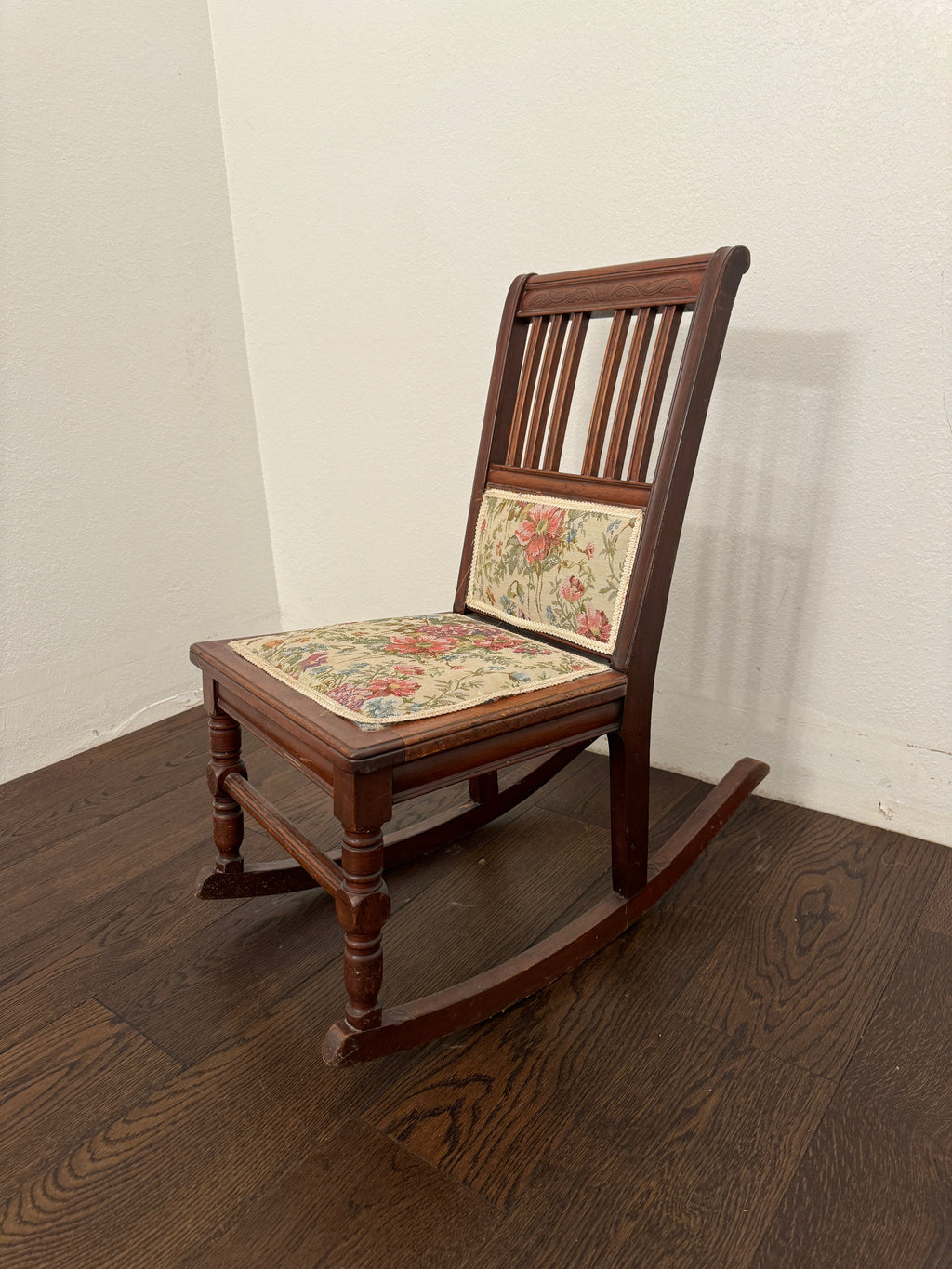 Antique Victorian Rocking Chair With Floral Fabric