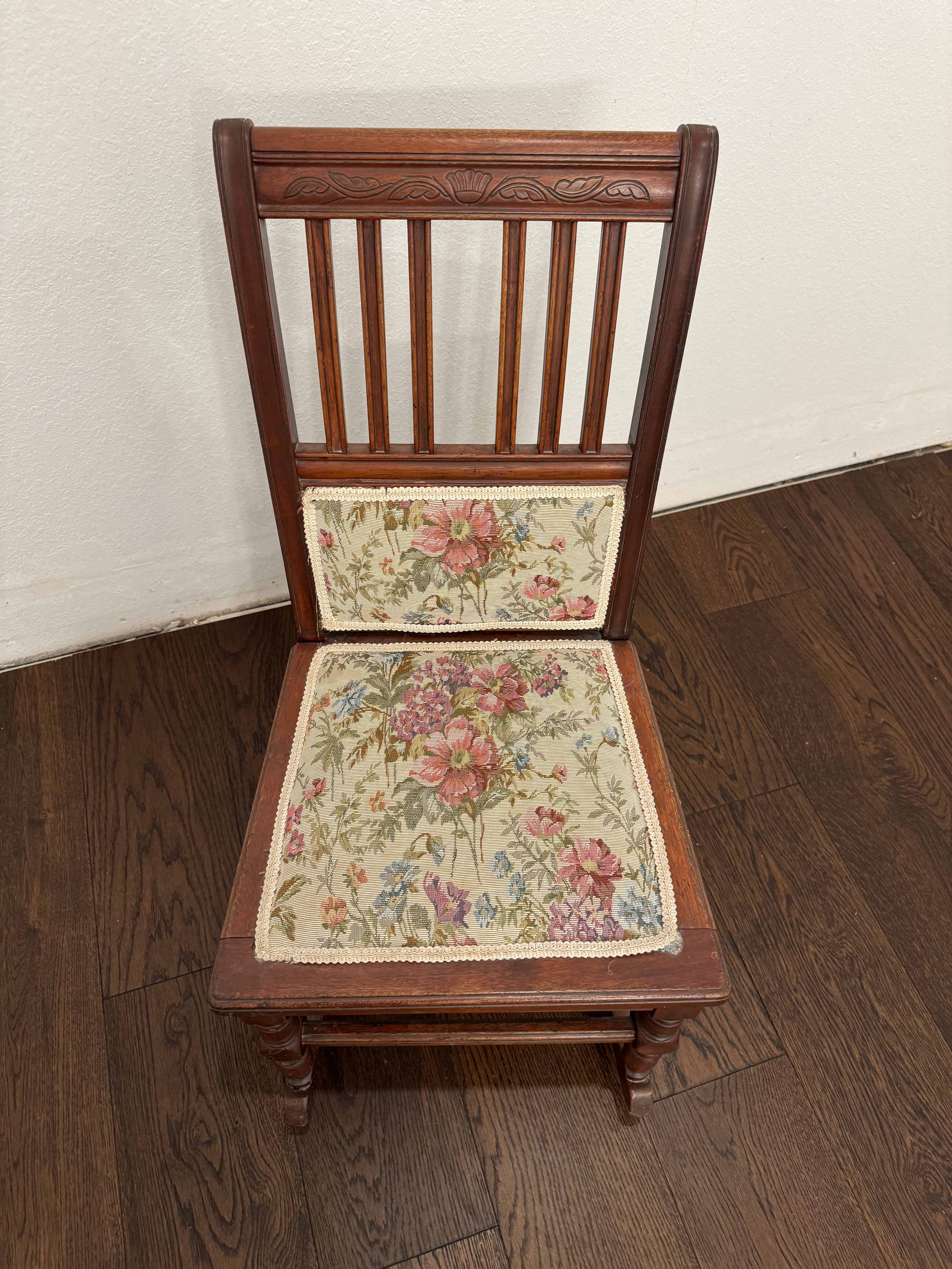Antique Victorian Rocking Chair With Floral Fabric