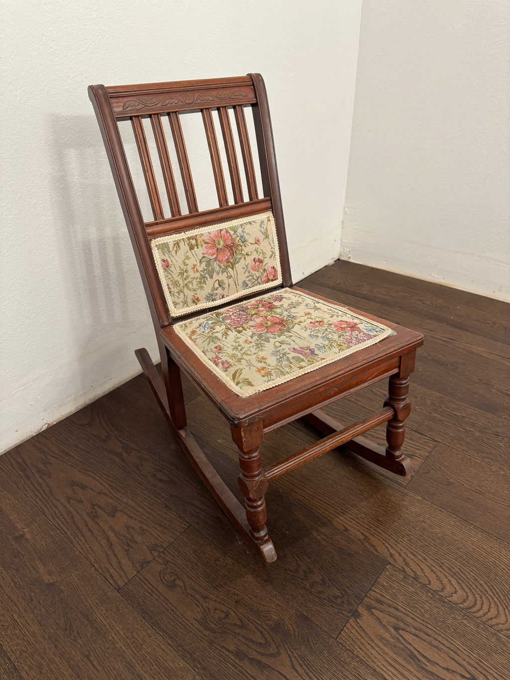 Antique Victorian Rocking Chair With Floral Fabric