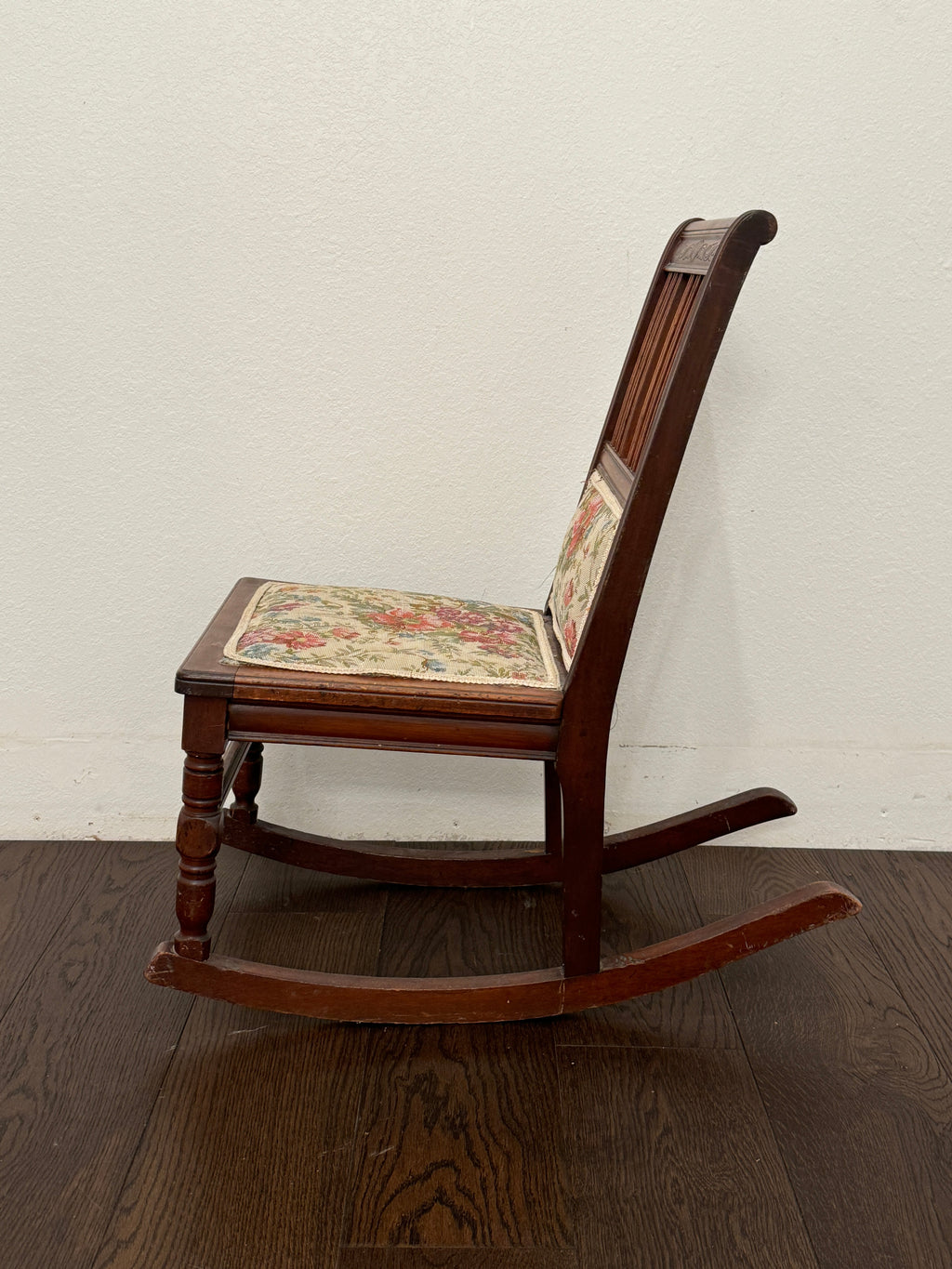 Antique Victorian Rocking Chair With Floral Fabric
