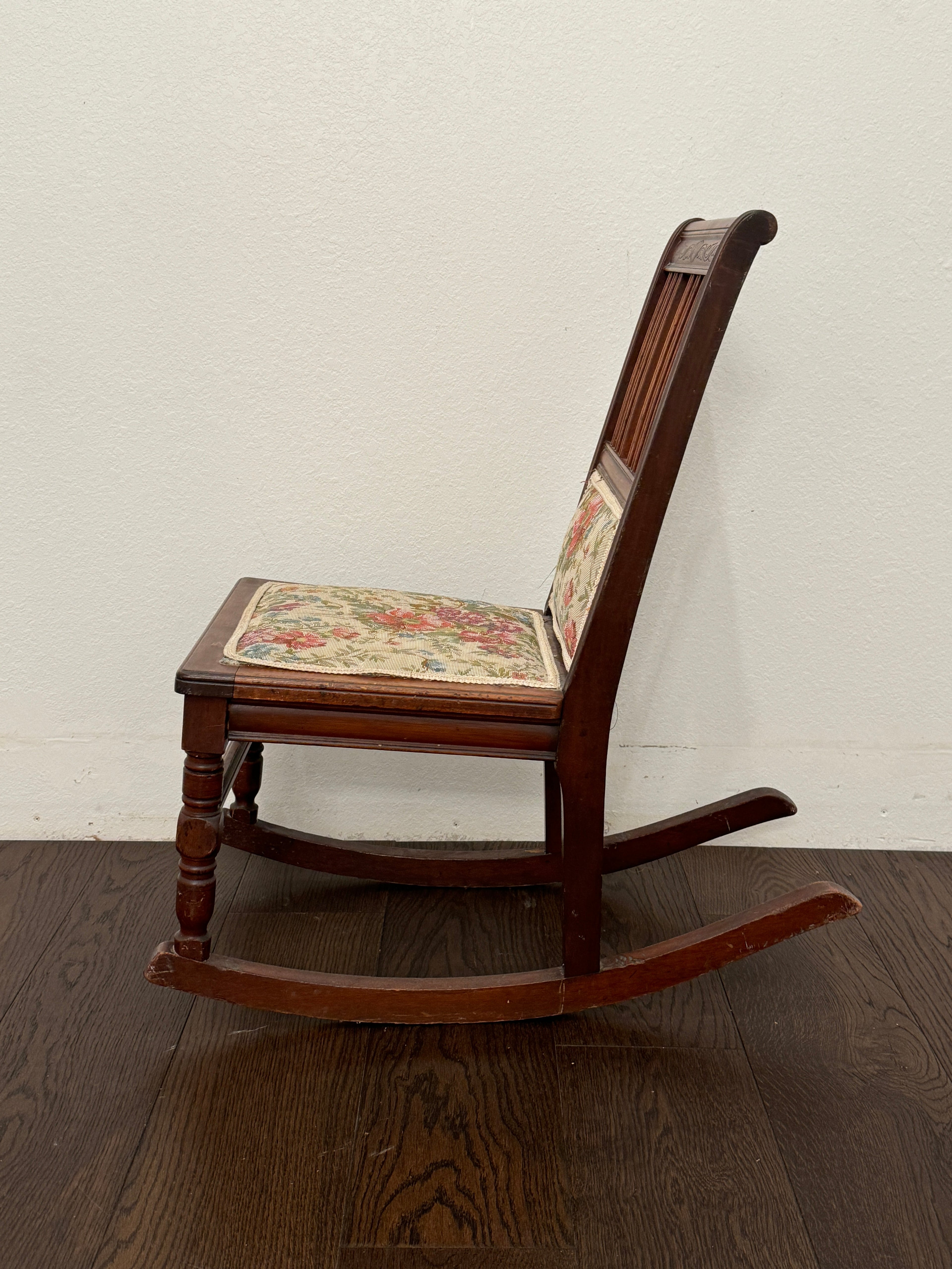 Antique Victorian Rocking Chair With Floral Fabric