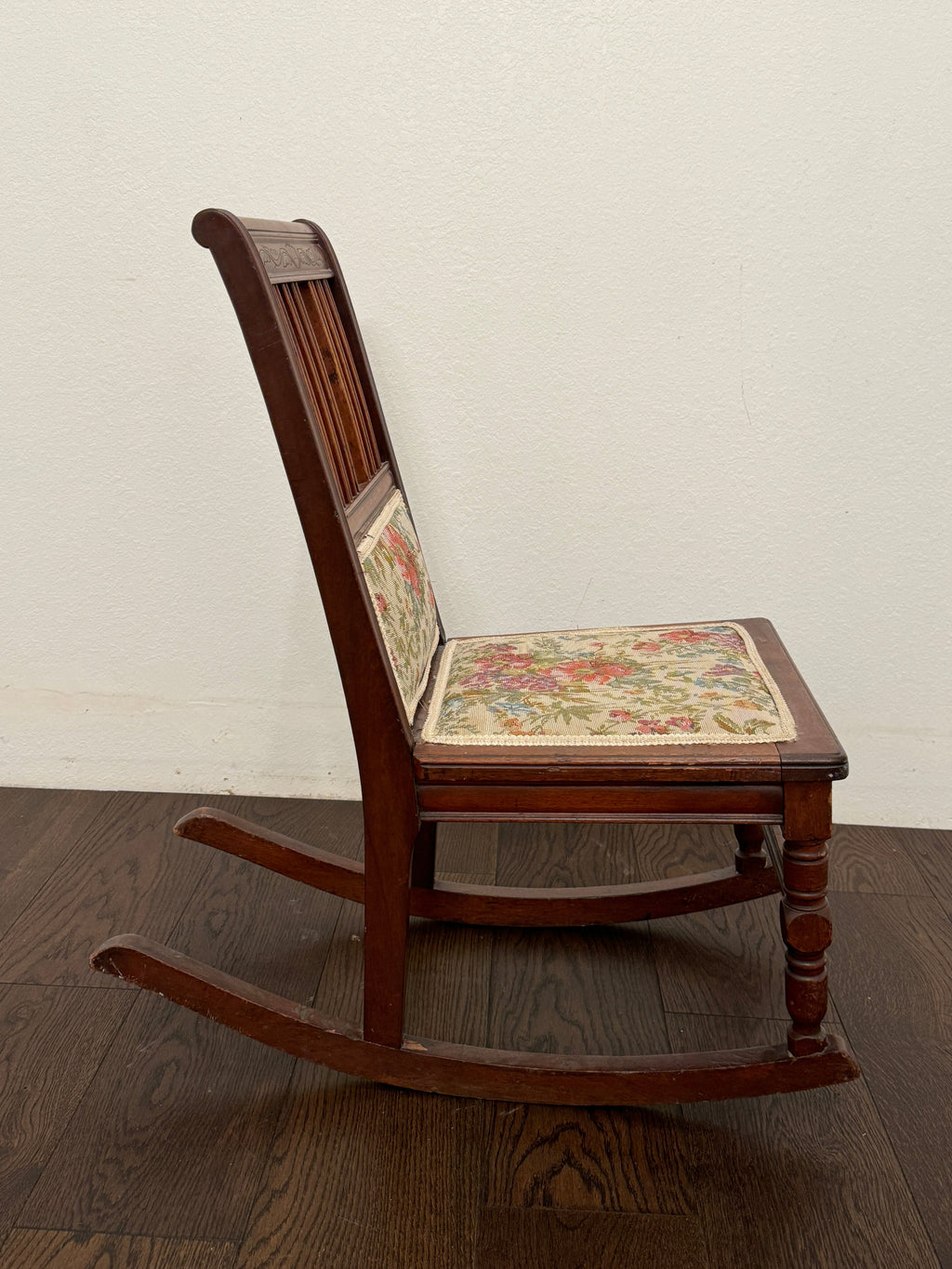 Antique Victorian Rocking Chair With Floral Fabric