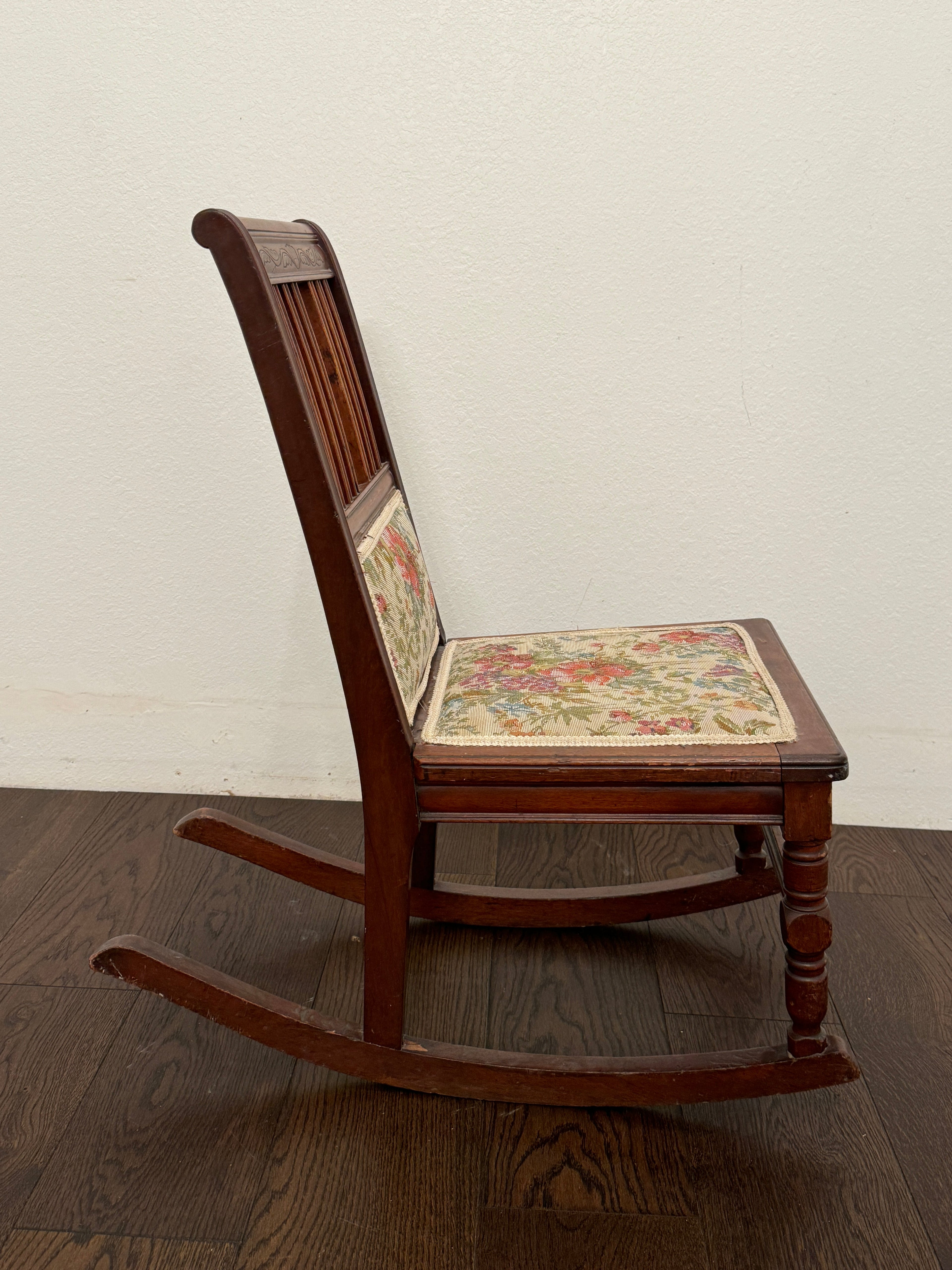 Antique Victorian Rocking Chair With Floral Fabric
