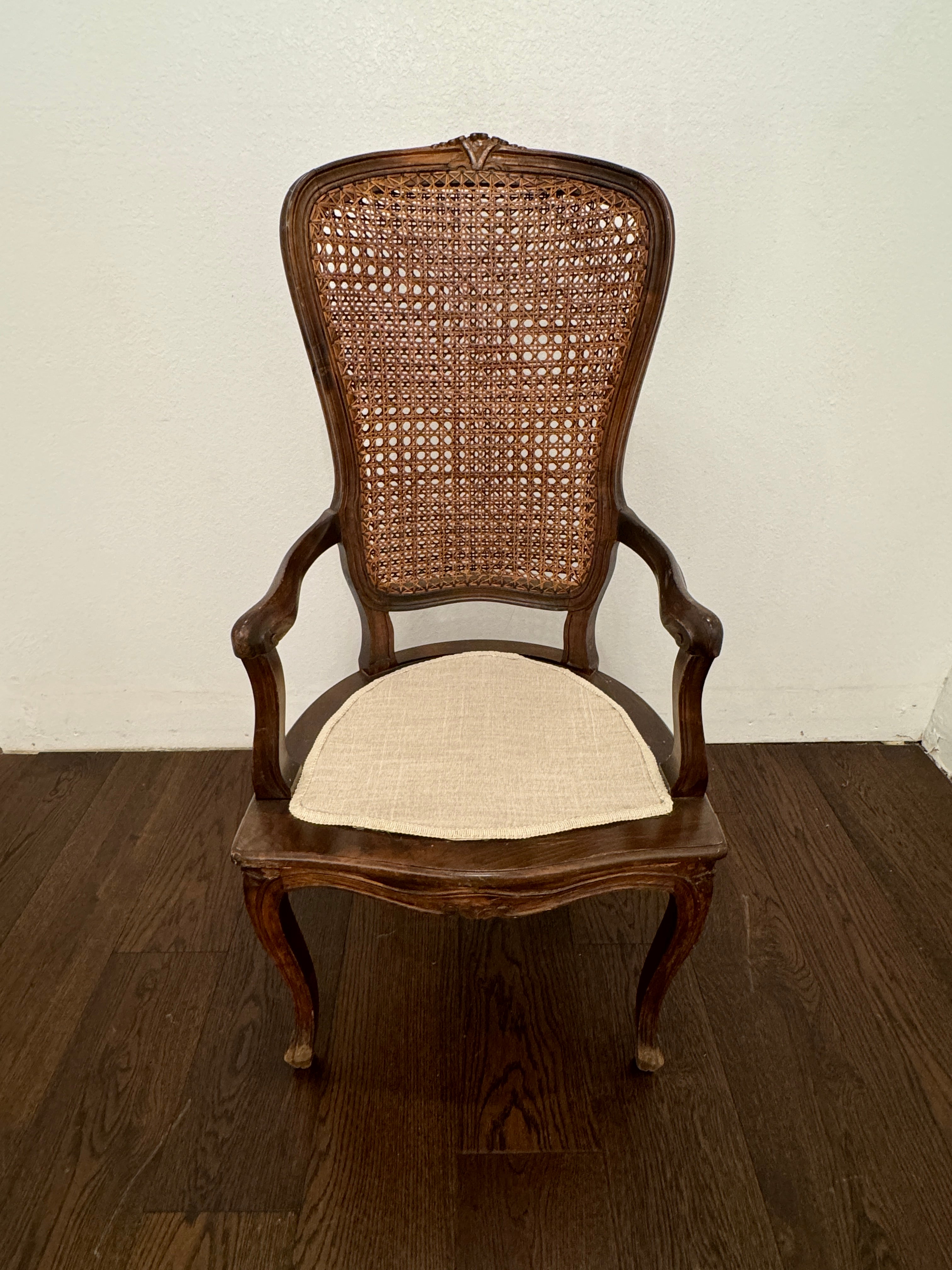 Vintage French Cane Arm Chair, Accent Chair with Removeable Seat Cushion