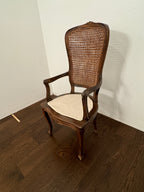 Vintage French Cane Arm Chair, Accent Chair with Removeable Seat Cushion