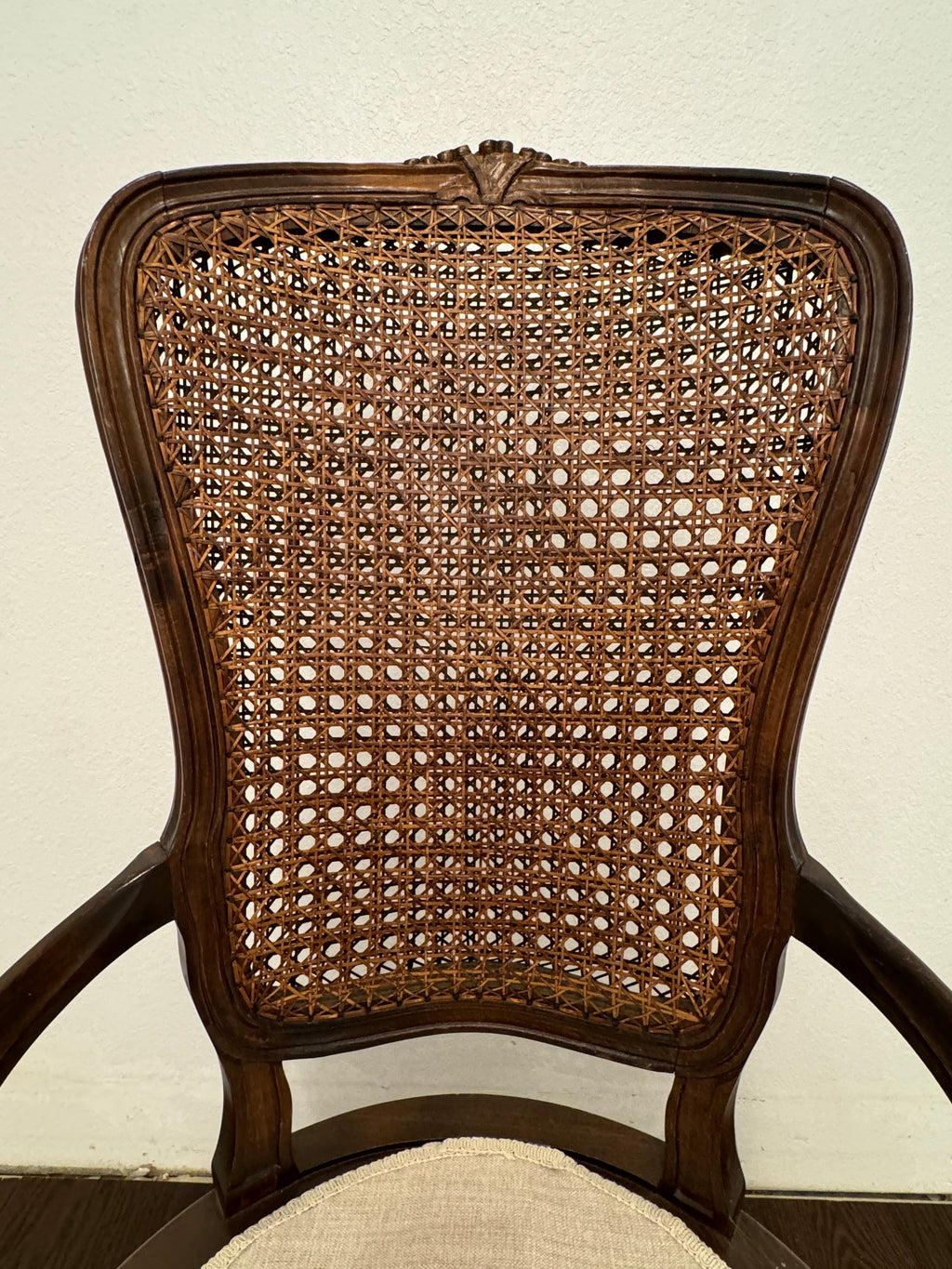 Vintage French Cane Arm Chair, Accent Chair with Removeable Seat Cushion