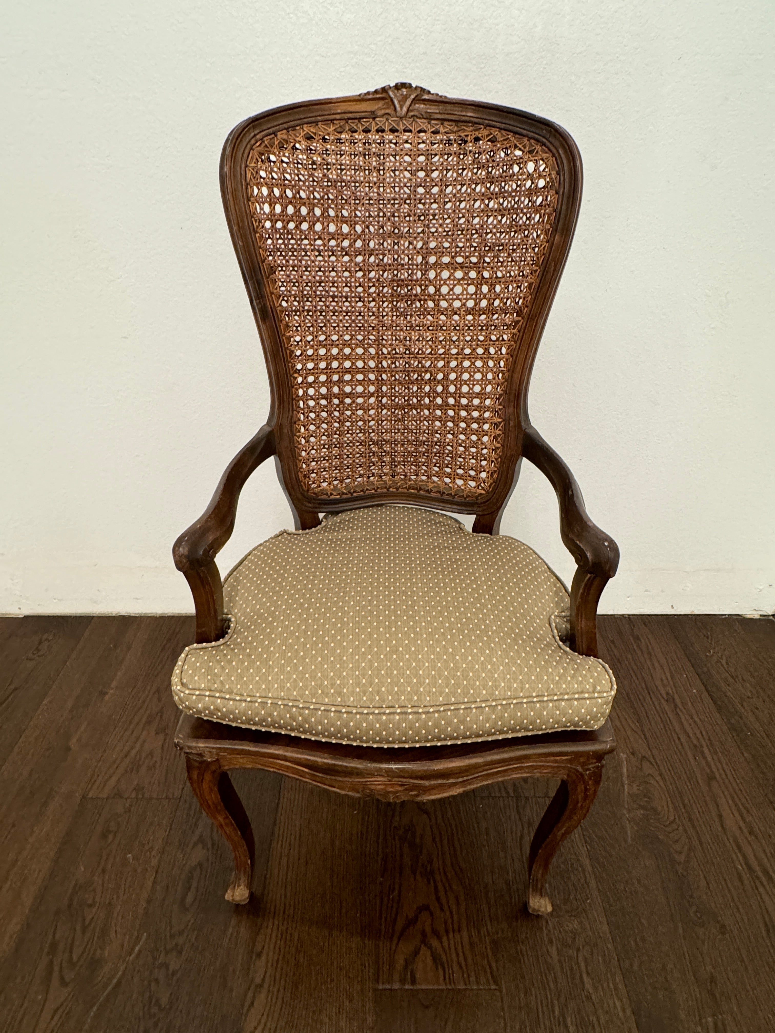 Vintage French Cane Arm Chair, Accent Chair with Removeable Seat Cushion