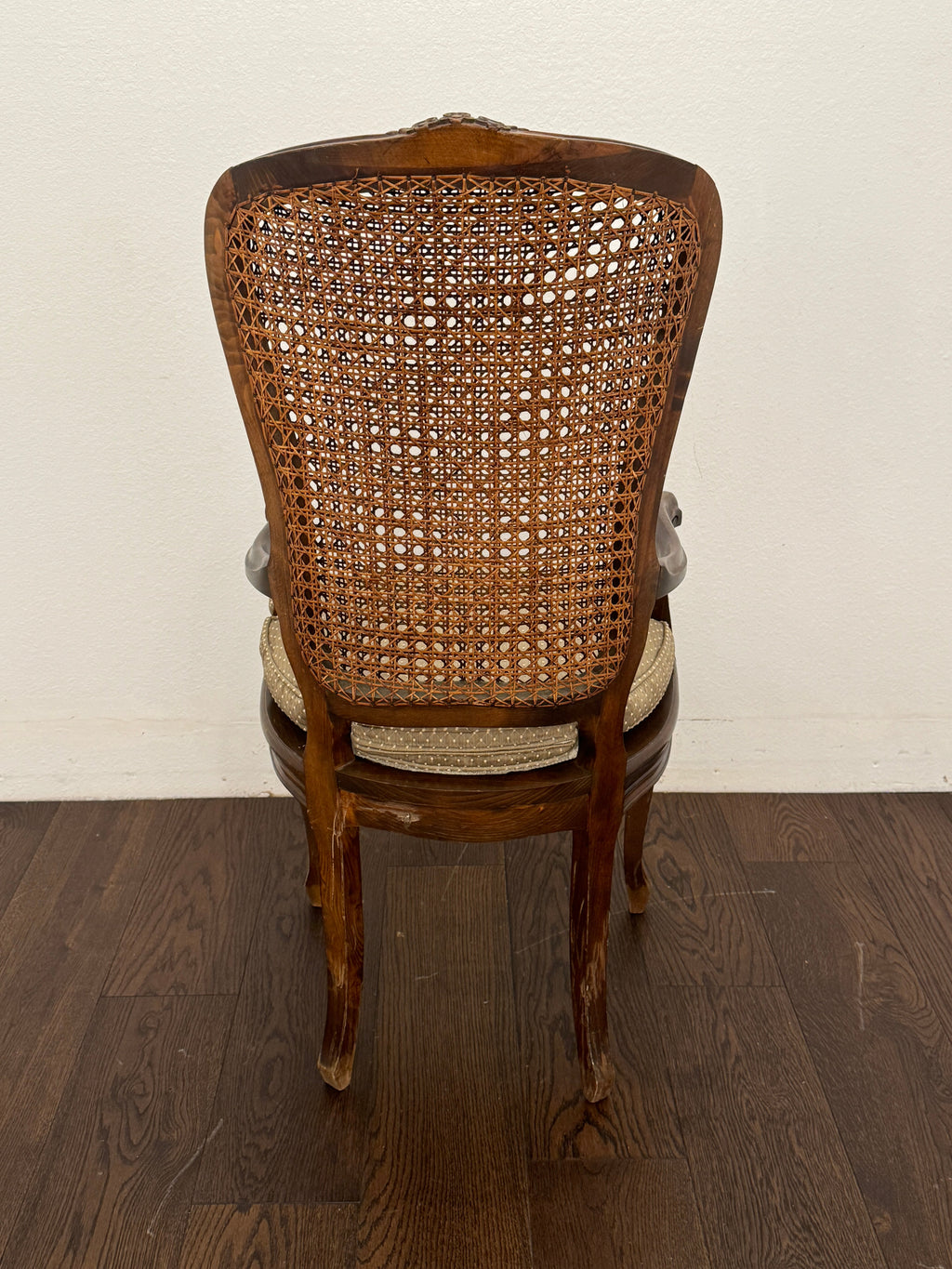 Vintage French Cane Arm Chair, Accent Chair with Removeable Seat Cushion