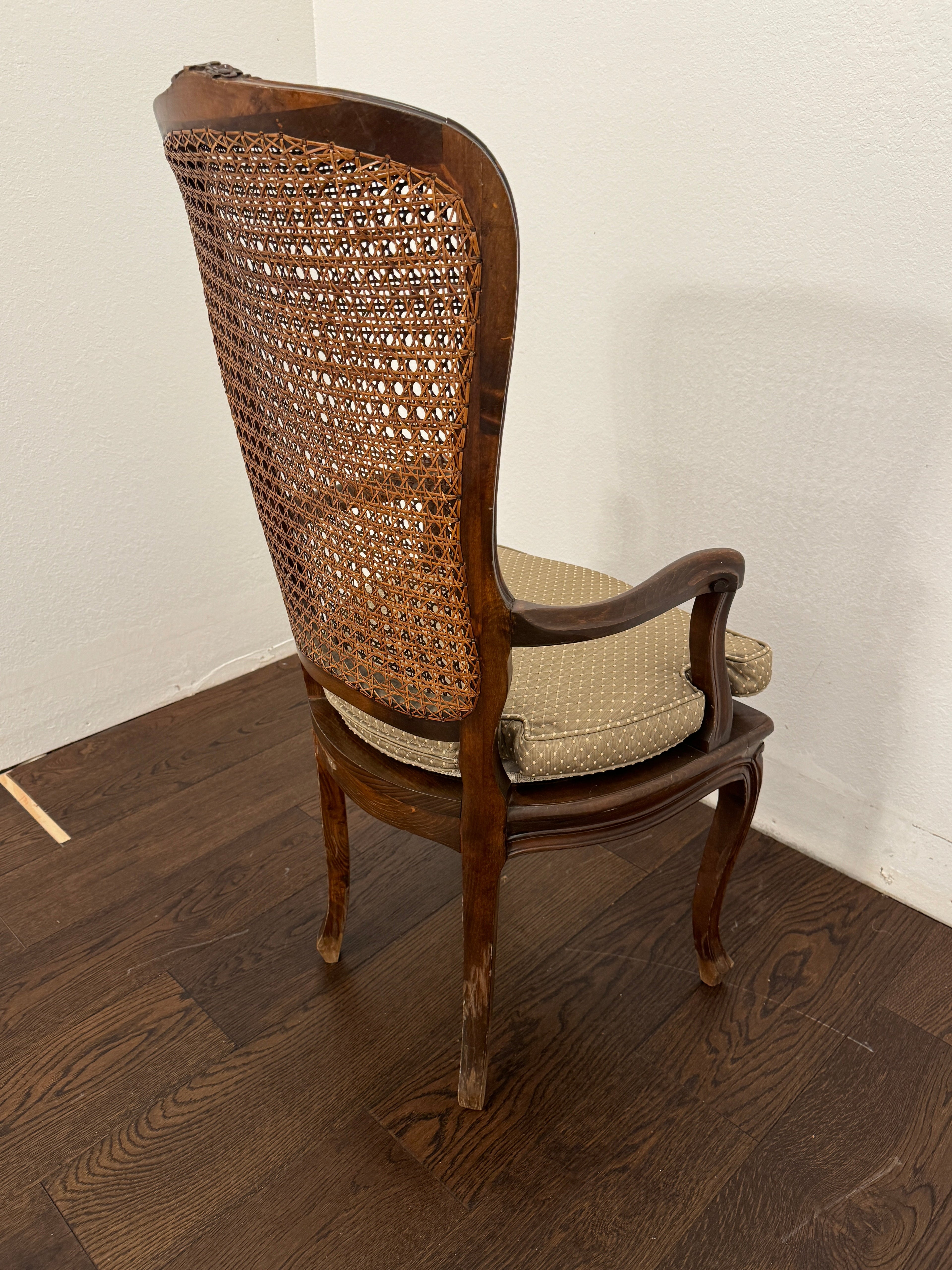 Vintage French Cane Arm Chair, Accent Chair with Removeable Seat Cushion