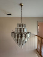 Vintage Retro MCM Mirrored Prism and Lucite 7-Tiered Chandelier with Brass Frame