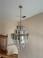 Vintage Retro MCM Mirrored Prism and Lucite 7-Tiered Chandelier with Brass Frame