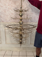 Vintage Retro MCM Mirrored Prism and Lucite 7-Tiered Chandelier with Brass Frame