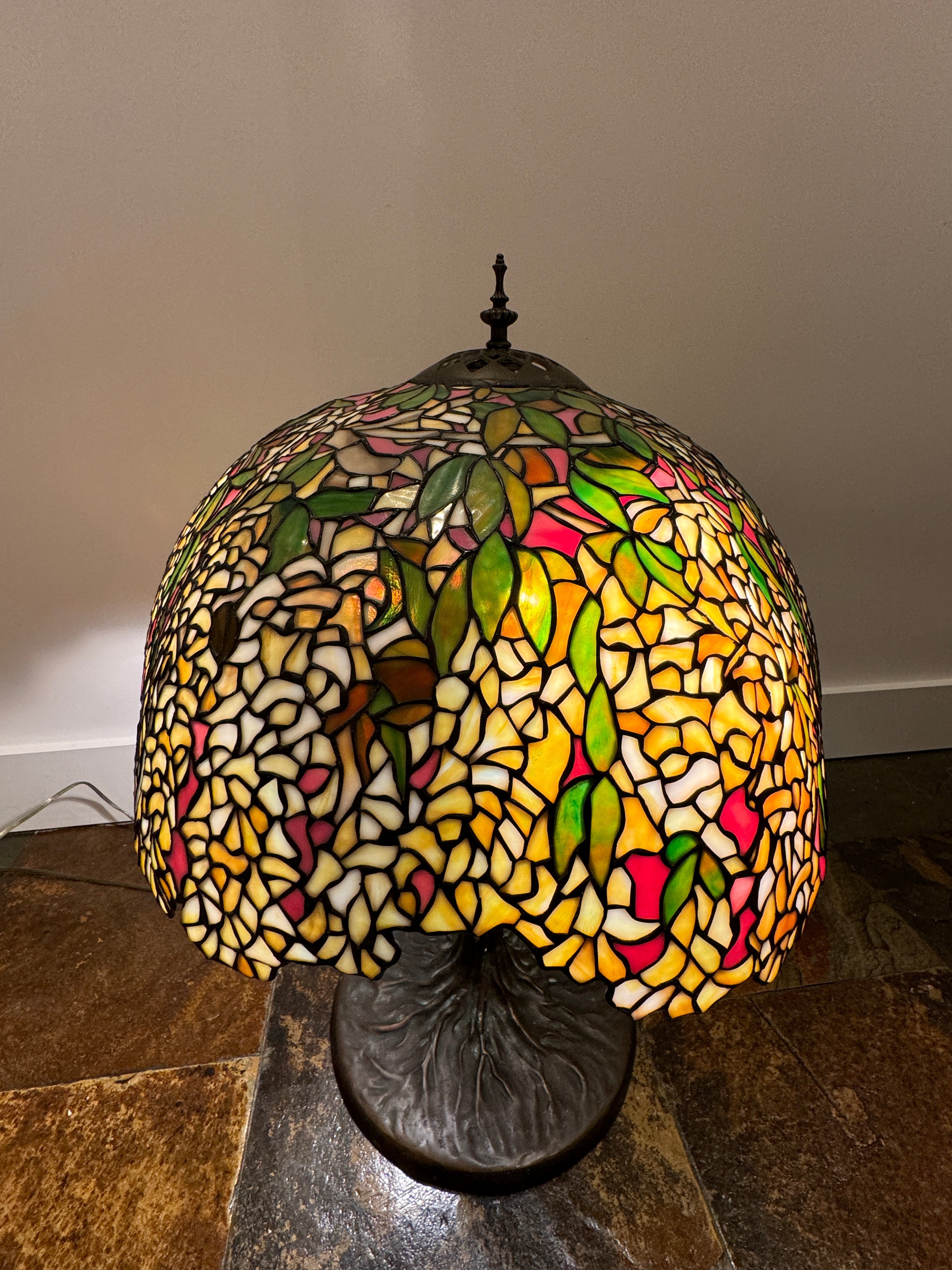 Vintage Tiffany Style Stained Glass Desk or Table Lamp