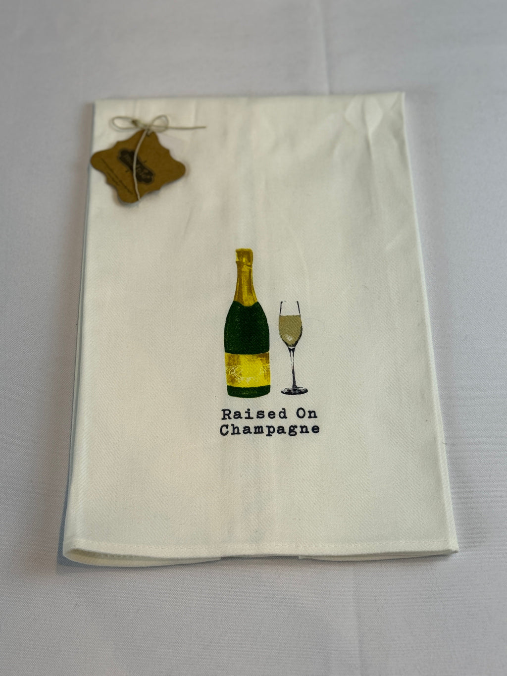 "Raised on Champagne" Kitchen or Bar Towel by Mudpie