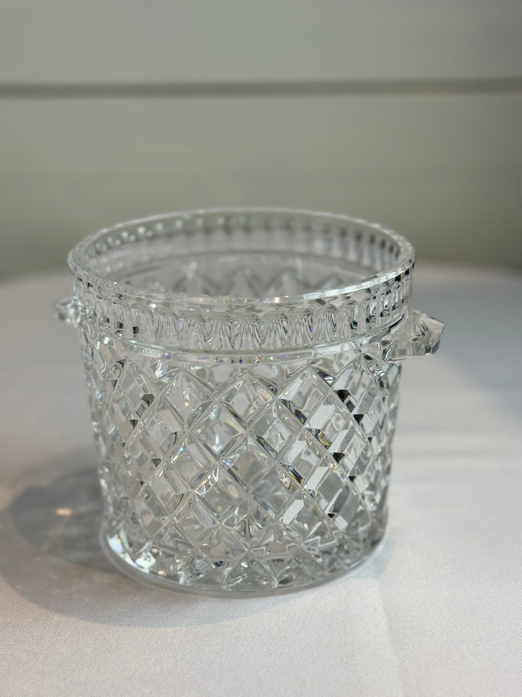 Vintage Crystal Glass Diamond Shaped Ice Bucket / Champagne Bucket with Handles