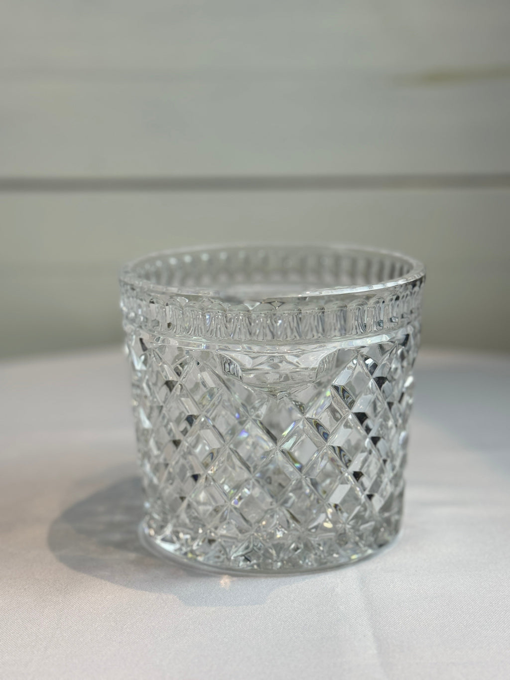 Vintage Crystal Glass Diamond Shaped Ice Bucket / Champagne Bucket with Handles